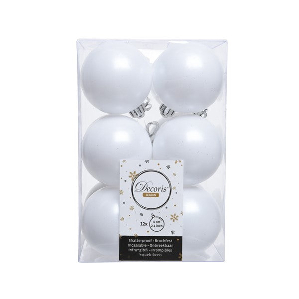 Decoris Shatterproof Baubles in Winter White (Pack of 12) image 0