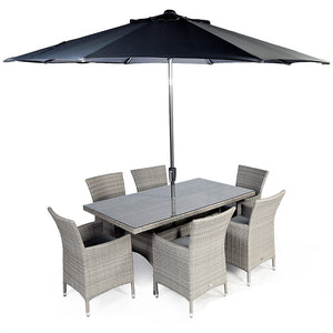 Supremo Barcelona 6 Seat Dining Set with Rectangular Table, 3m Parasol &amp; Base image 3