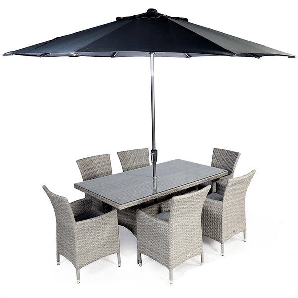 Supremo Barcelona 6 Seat Dining Set with Rectangular Table, 3m Parasol &amp; Base image 3