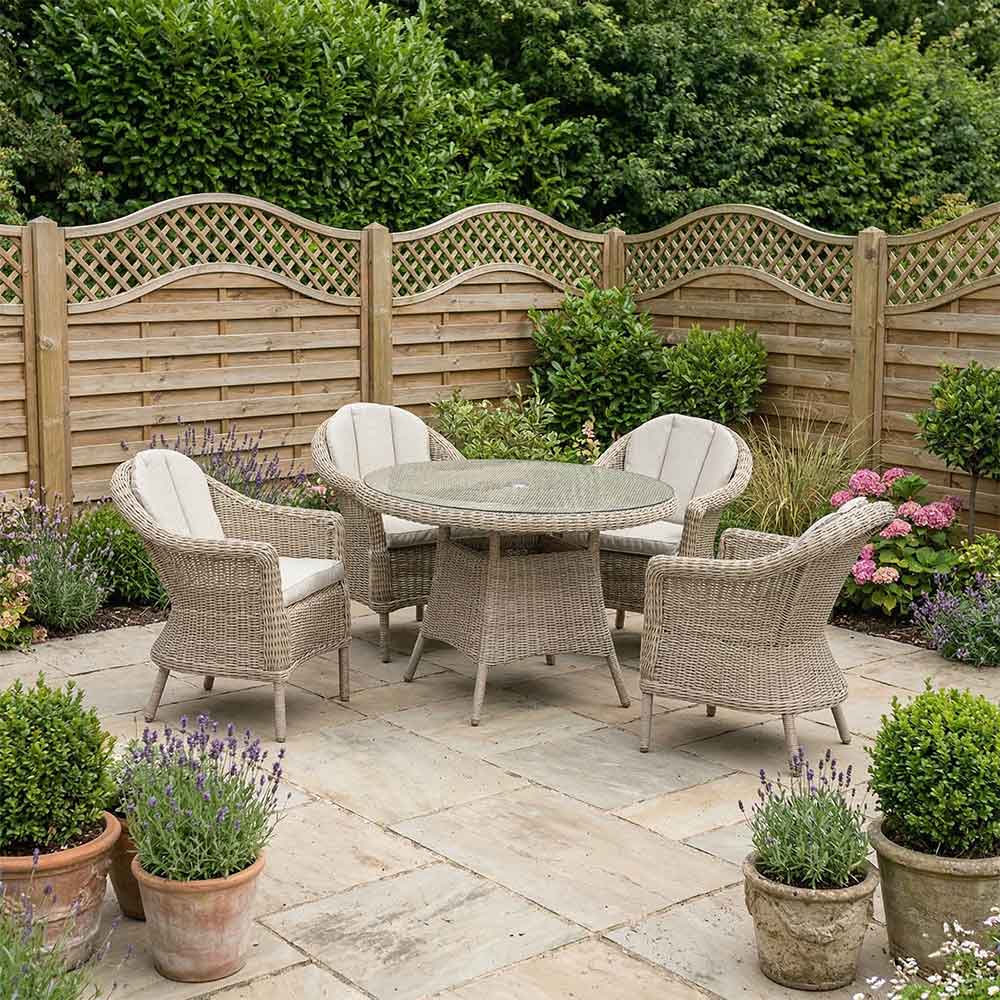 Orchard Life Bramley 4 Seat Round Dining Set with 2.5m Parasol & Base image 0