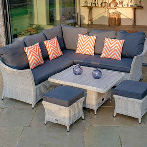 Bramblecrest Monterey Mini Corner Sofa Set in Dove Grey Rattan with Dual Height Table image 1