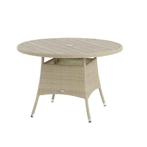 Bramblecrest Tetbury 4 Seat Round Outdoor Dining Set in Nutmeg Weave with Parasol & Base image 7