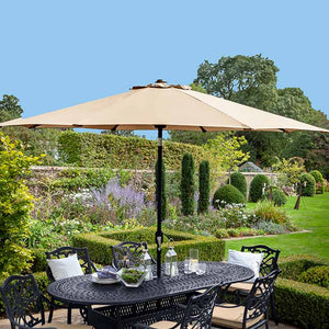 Hartman Capri 6 Seat Outdoor Dining Set in Bronze with Oval Table, Parasol & Base image 2