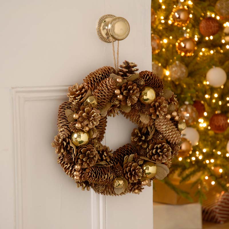 Festive Gold Balls, Berries & Pinecone Wreath image 0