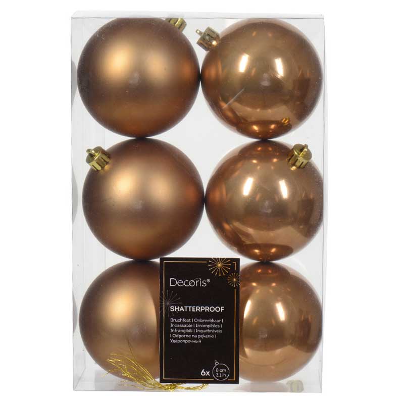 Decoris Shatterproof Baubles in Ginger Brown (Pack of 6) image 0