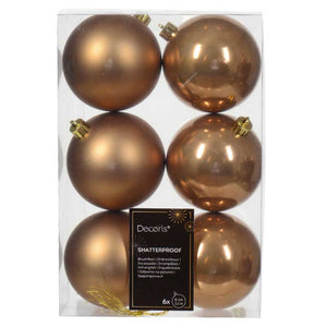 Decoris Shatterproof Baubles in Ginger Brown (Pack of 6) image 0