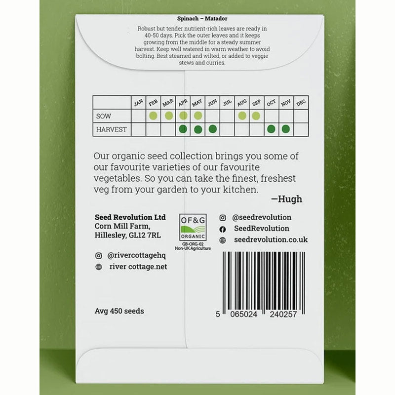 River Cottage Organic Seeds – Spinach ‘Matador’ (1 Packet) image 0