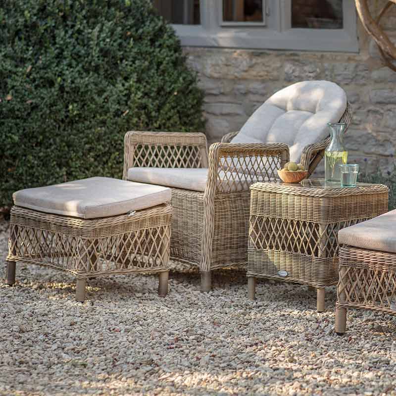 Bramblecrest RHS Rosemoor Rattan Recliner Set with 2 Footstools &amp; High Coffee Table image 0