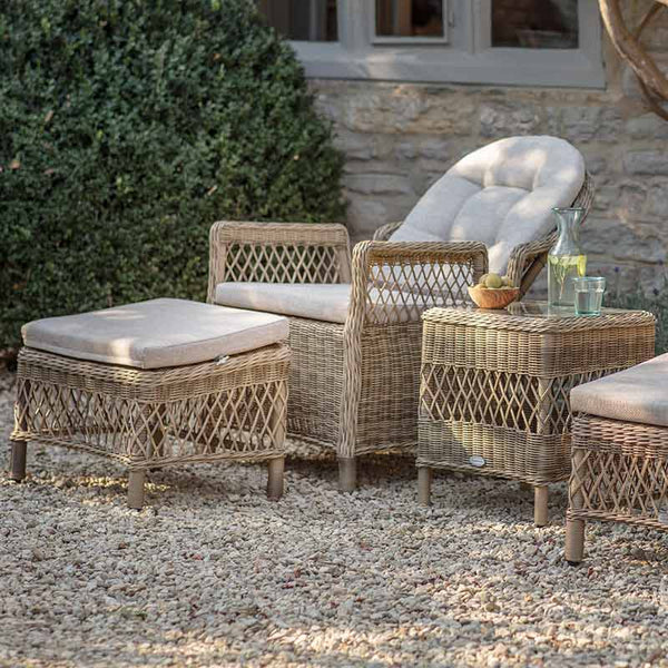 Bramblecrest RHS Rosemoor Rattan Recliner Set with 2 Footstools &amp; High Coffee Table image 1