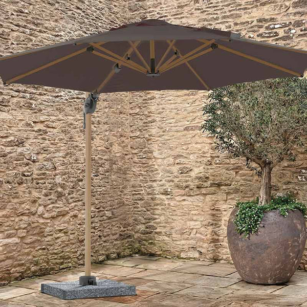 Bramblecrest Chichester 3m Round Cantilever Wood Effect Parasol in Grey with Granite Base &amp; Cover image 0