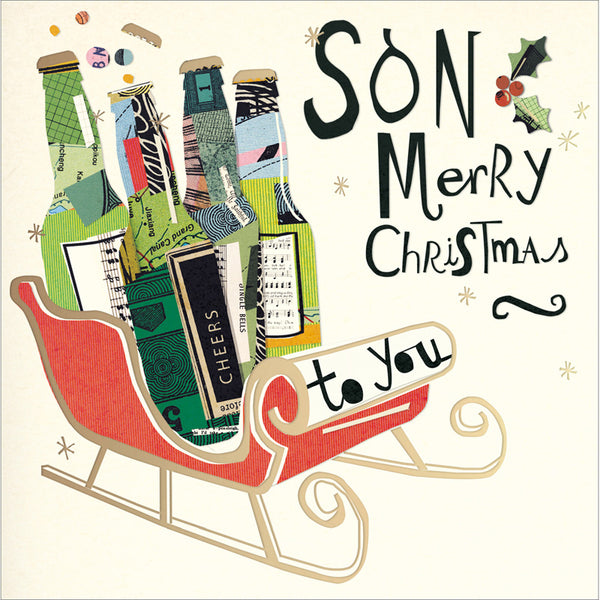 Woodmansterne Beers In Sleigh Son Christmas Card image 0
