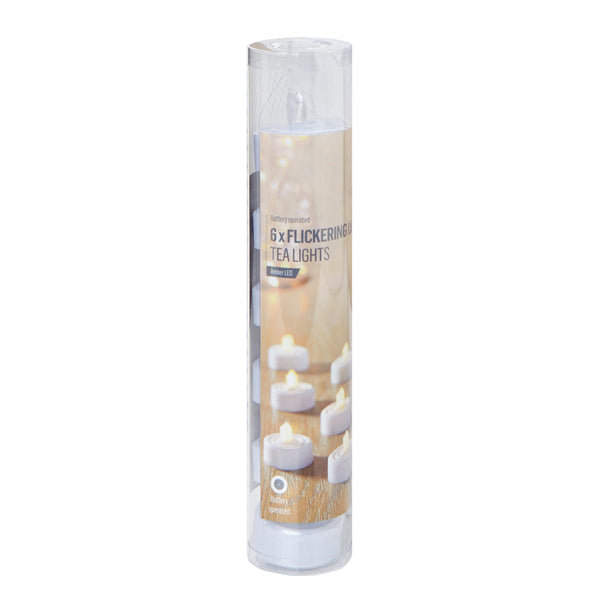 Premier Battery-Operated LED Flickering Tealights (Pack of 6) image 0