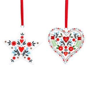 Gisela Graham Alpine Ceramic Star OR Heart (Assorted Designs) image 0