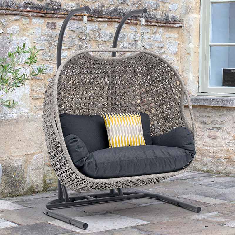 Bramblecrest Wentworth Double Hanging Cocoon in Pewter Rattan image 0