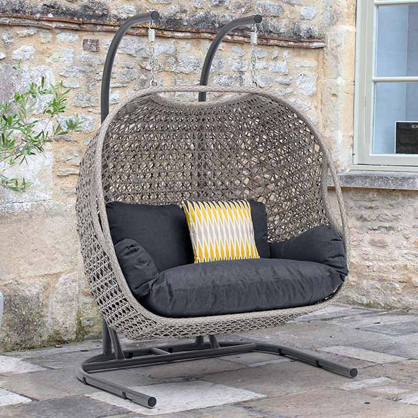 Bramblecrest Wentworth Double Hanging Cocoon in Pewter Rattan image 0