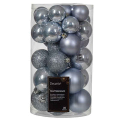 Decoris Shatterproof Baubles in Hazy Blue (Pack of 30) image 0