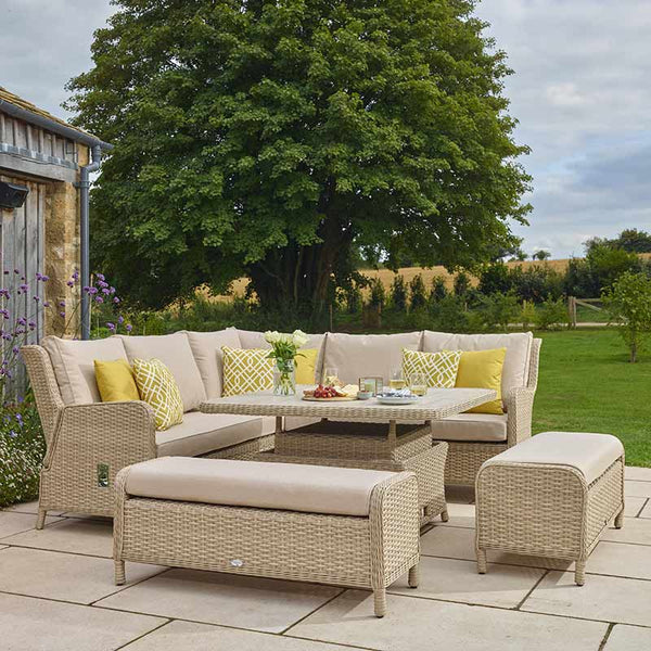 Bramblecrest Somerford Reclining Corner Sofa Set in Sandstone with Square Adjustable Table &amp; 2 Benches image 4
