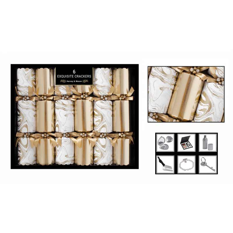 Harvey & Mason 6 Exquisite Gold Marble Crackers image 0