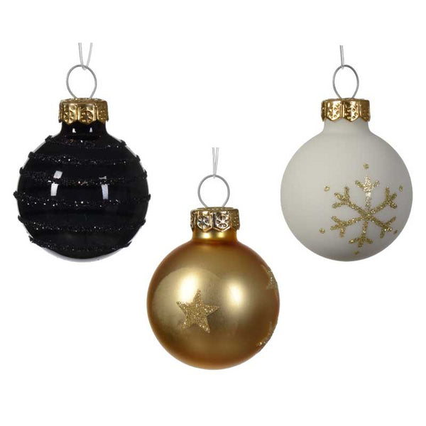 Decoris Glass Baubles in White, Black & Gold (Pack of 9) image 1