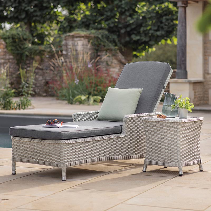 Bramblecrest Monterey Dove Grey Rattan Sun Lounger with Side Table image 0