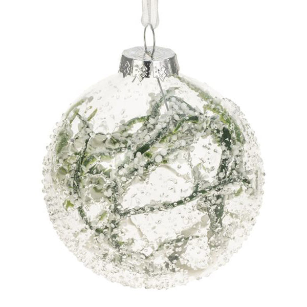 Weiste Transparent Glass Bauble with Green Leaves image 0