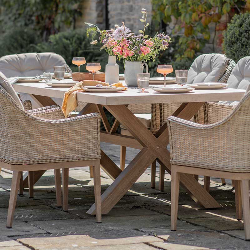 Bramblecrest Monterey Sandstone Rectangular Dining Set with 8 Deluxe Vogue Armchairs image 0