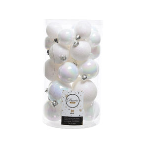 Decoris Shatterproof Baubles in White Iris (Pack of 30) image 0