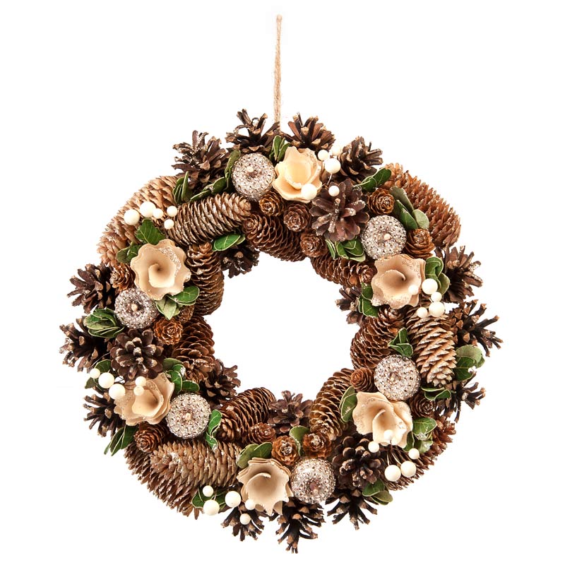Festive Gold Rose & Pinecone Wreath image 0