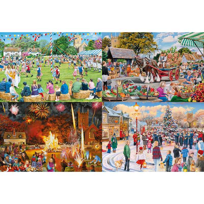 Gibsons Village Celebrations 4 x 500 Piece Jigsaw Puzzles image 0