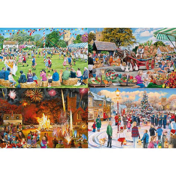 Gibsons Village Celebrations 4 x 500 Piece Jigsaw Puzzles image 0