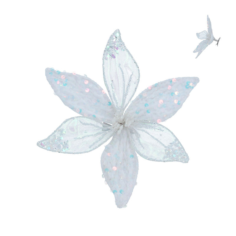 Gisela Graham Sheer Poinsettia Clip with Iridescent Sequins image 0