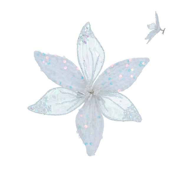 Gisela Graham Sheer Poinsettia Clip with Iridescent Sequins image 0