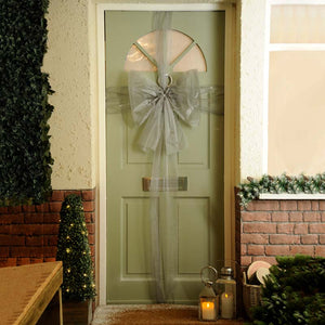 Festive Organza Door Bow Kit with Pre-Made Bow - Silver image