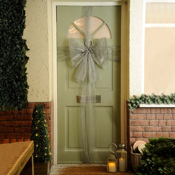 Festive Organza Door Bow Kit with Pre-Made Bow - Silver image