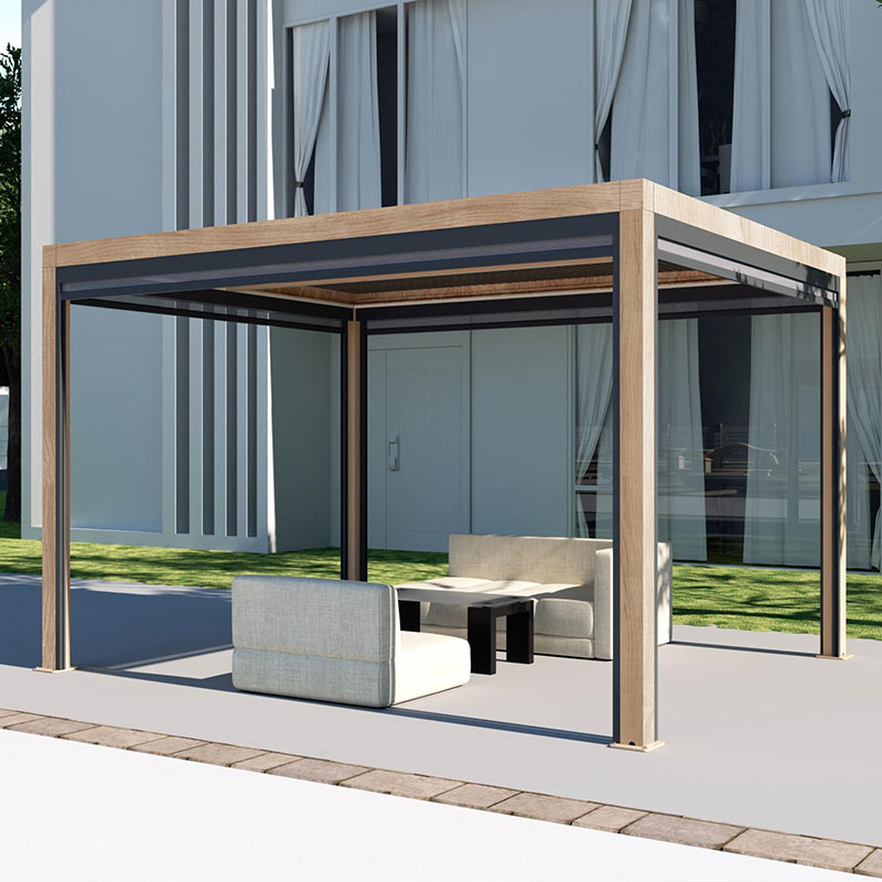 Supremo Belfort Wood Effect Rectangular Pergola with Curtains & LEDs (4m x 3m) image 0