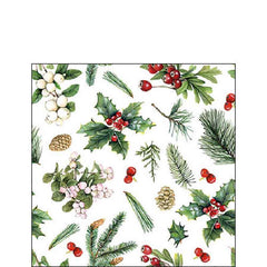 Ambiente Paper Cocktail Napkins - White Winter Greenery (Pack of 20) image 0