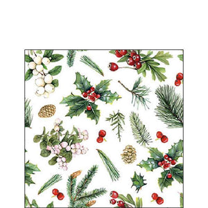Ambiente Paper Cocktail Napkins - White Winter Greenery (Pack of 20) image 0