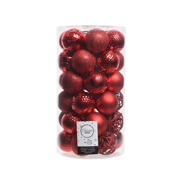Decoris Shatterproof Baubles in Christmas Red (Pack of 37) image 0