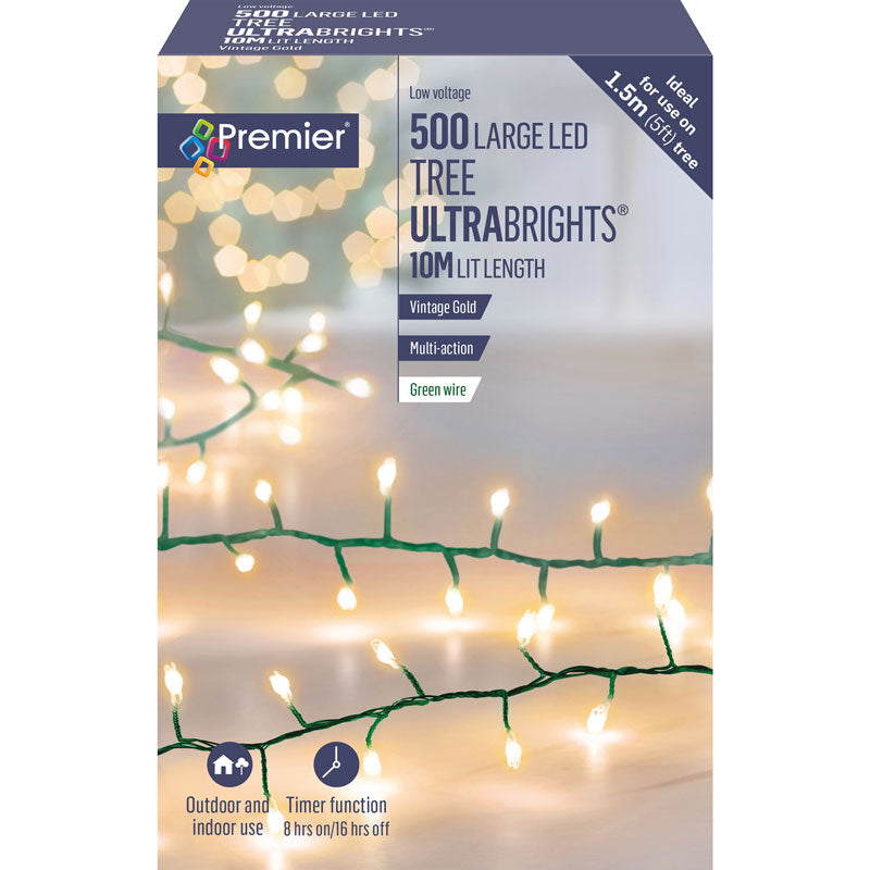 Premier 500 Multi-Action Large LED TREE ULTRABRIGHTS with Timer - Vintage Gold image 0