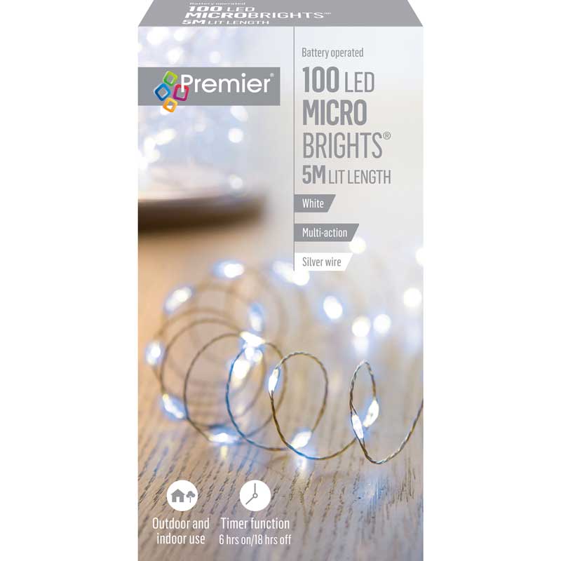Premier 100 Multi-Action Battery Operated LED MICROBRIGHTS with Timer - White image 0