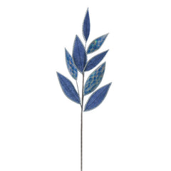 Festive Dark Blue & Petrol Effect Leaf Stem (67cm) image 0