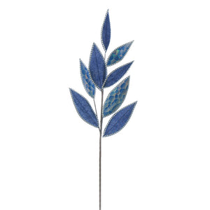 Festive Dark Blue & Petrol Effect Leaf Stem (67cm) image 0