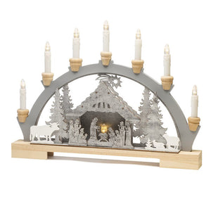 Konstsmide LED Wooden Silhouette with 7 Candles - Nativity image 1