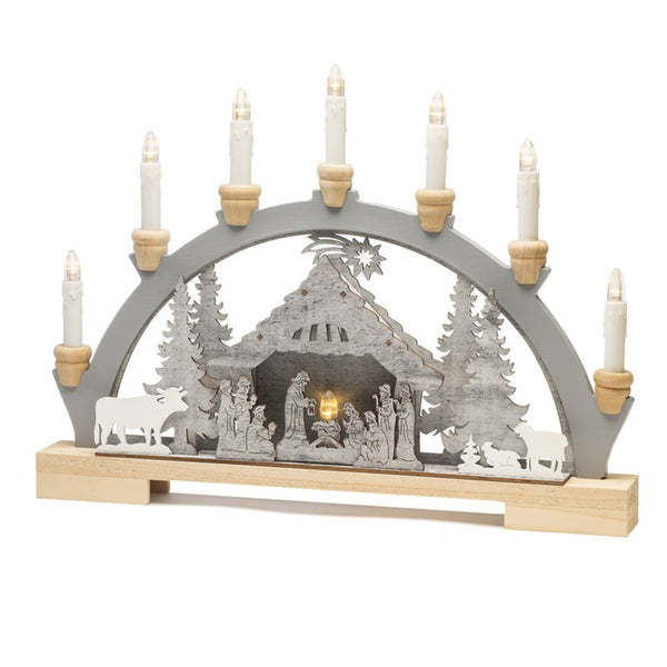 Konstsmide LED Wooden Silhouette with 7 Candles - Nativity image 1