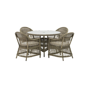 Bramblecrest RHS Rosemoor 4 Seat Round Rattan Garden Dining Set with 2.5m Parasol &amp; Base image 5