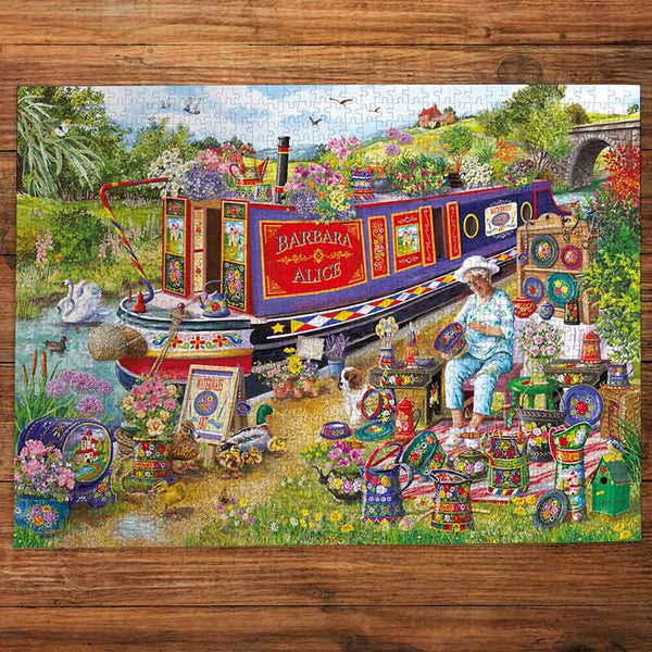 Gibsons Canal Boat Blooms 500XL Piece Puzzle image 1