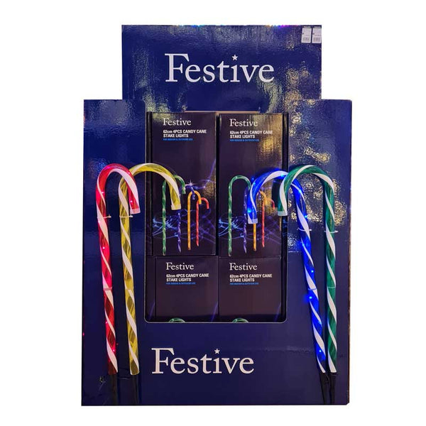 Festive Lit Multi-Coloured Candy Cane Stakes (Pack of 4) image 1