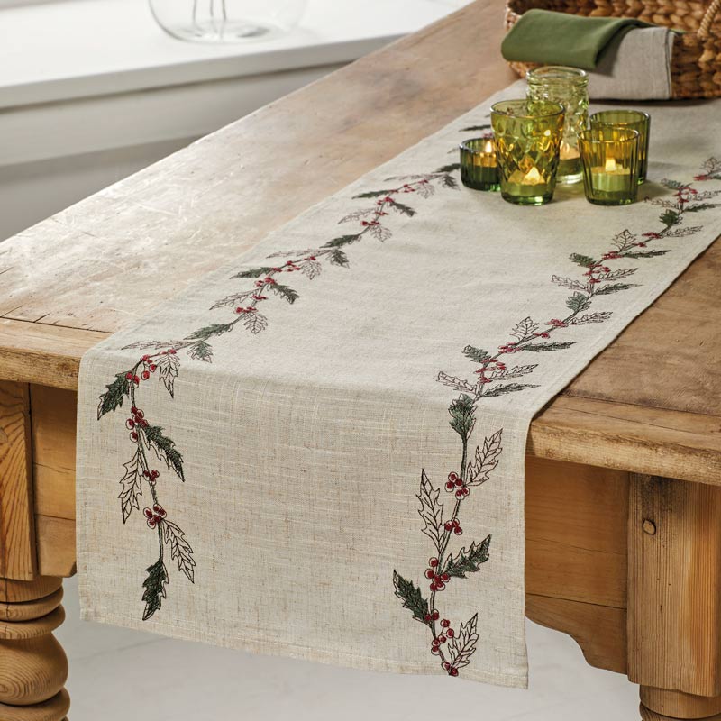 Walton & Co Embroidered Winter Foliage Table Runner image 0