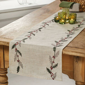 Walton & Co Embroidered Winter Foliage Table Runner image 0