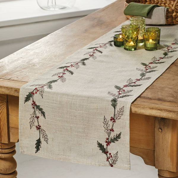 Walton & Co Embroidered Winter Foliage Table Runner image 0